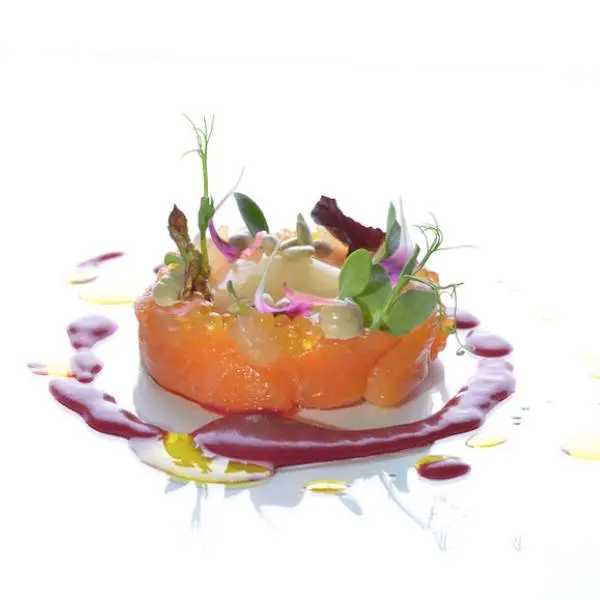 creation thumb for Char marinado con pipas de girasol y col lombarda fermentada