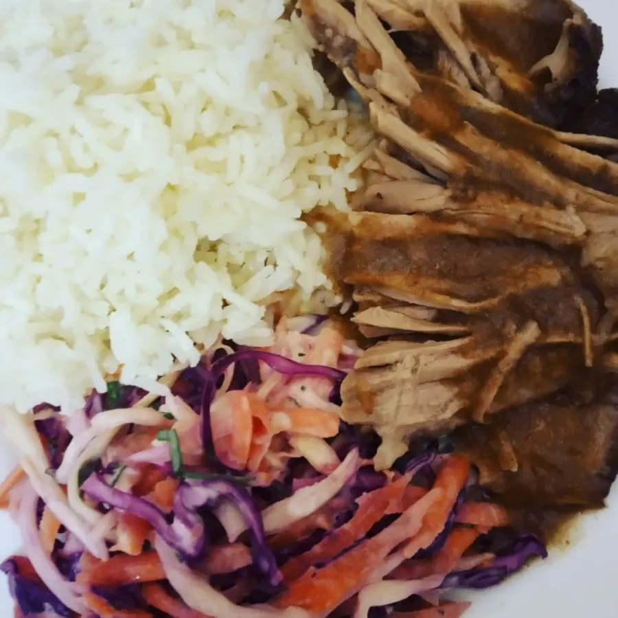 creation thumb for low and slow cooked  pork shoulder, rice spices and coleslaw