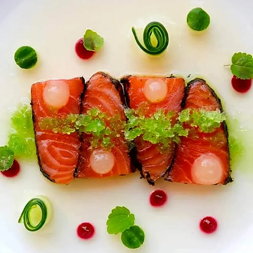 creation thumb for Marinated salmon, cucumber  granite, lime gel