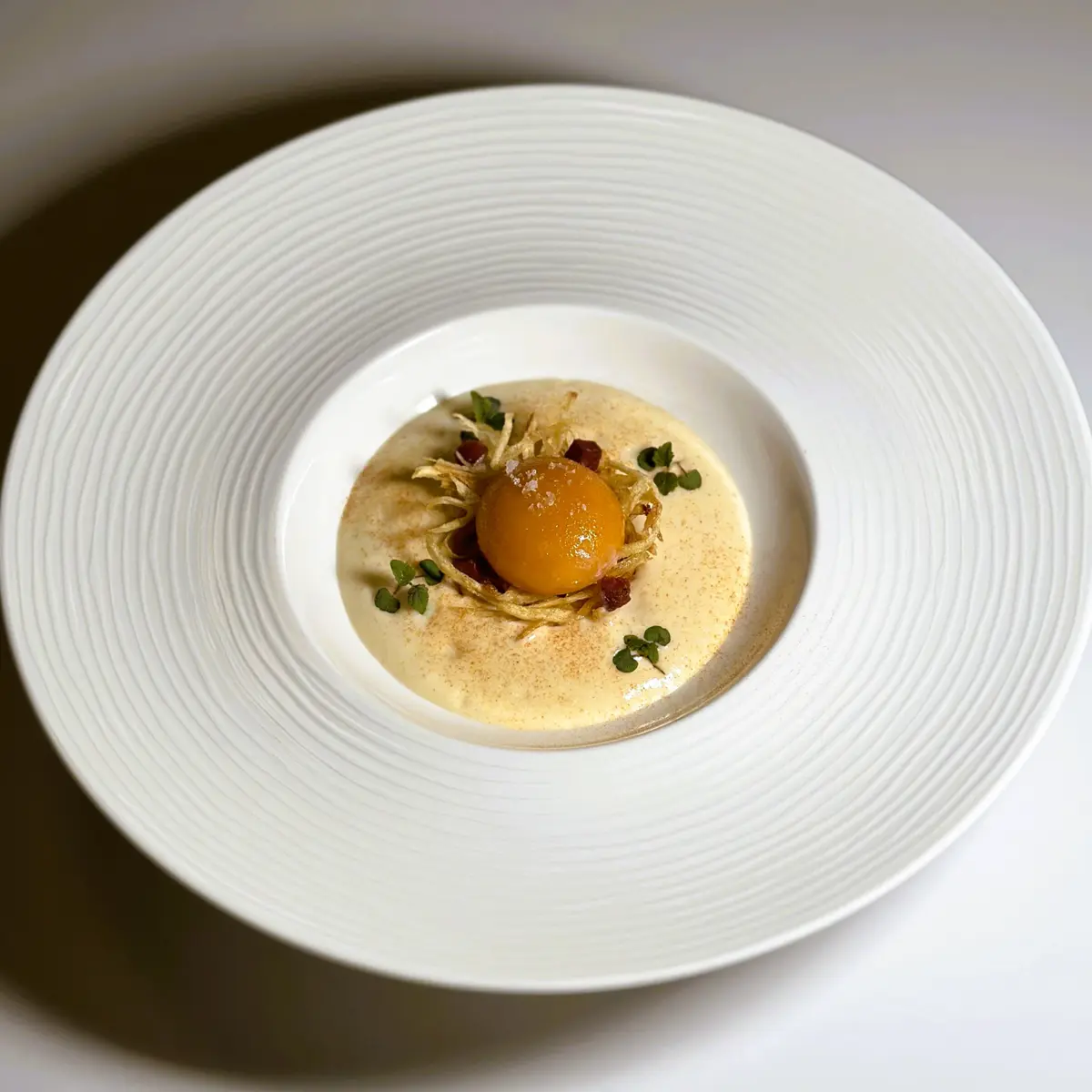 creation thumb for Roasted potato foam Soup, egg yolk 62 ,crispy Potato