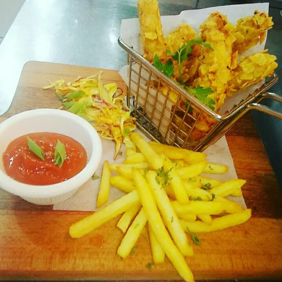 creation thumb for Golden Fried Tortilla Chicken Fingers
