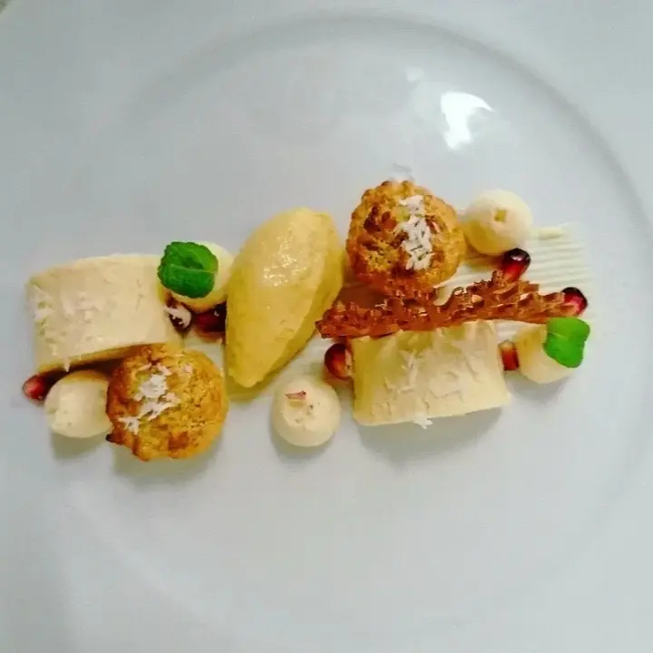 creation thumb for Coconut ice cream parfait, mango mousse, orange sponge cake
