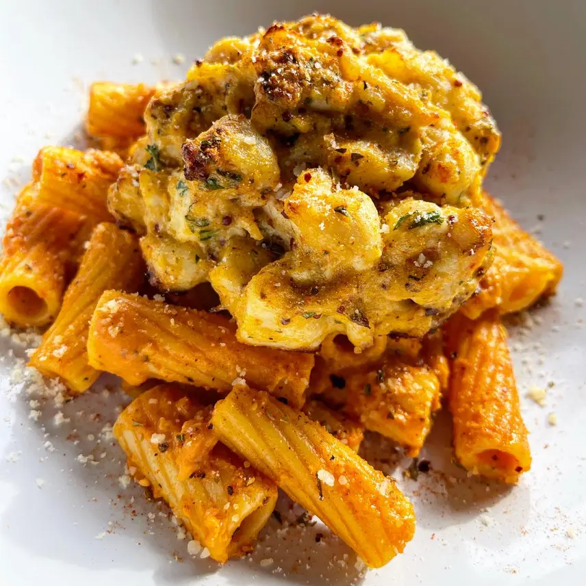 creation thumb for Jumbo Lump Crab Cake Over Creamy Rigatoni Pasta