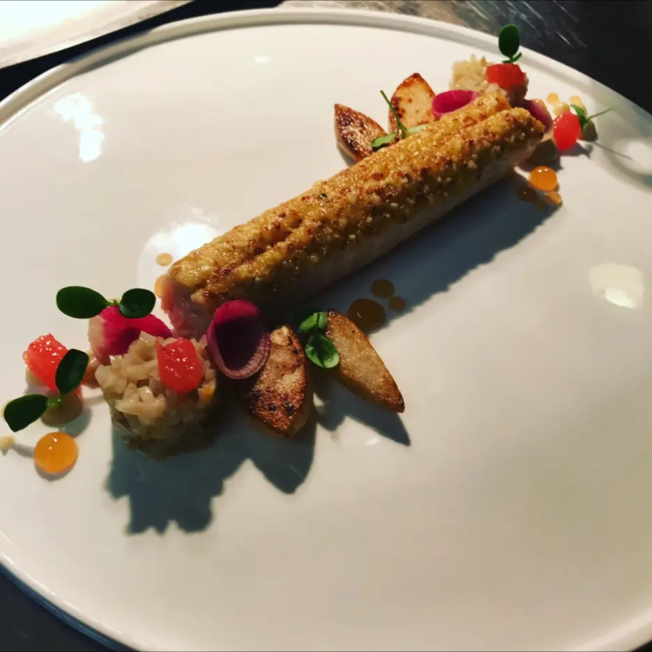 creation thumb for Sole filet in hazelnut crust,grapefruit,jerusalem arthichoke