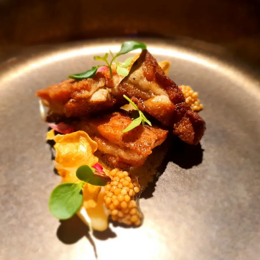 creation thumb for Veal sweetbread with mousse and chips of celery, fresh grain mustard.