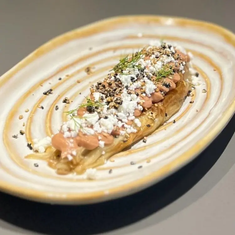 creation thumb for Flamed Eggplant, Foie Miso, Feta & Dill