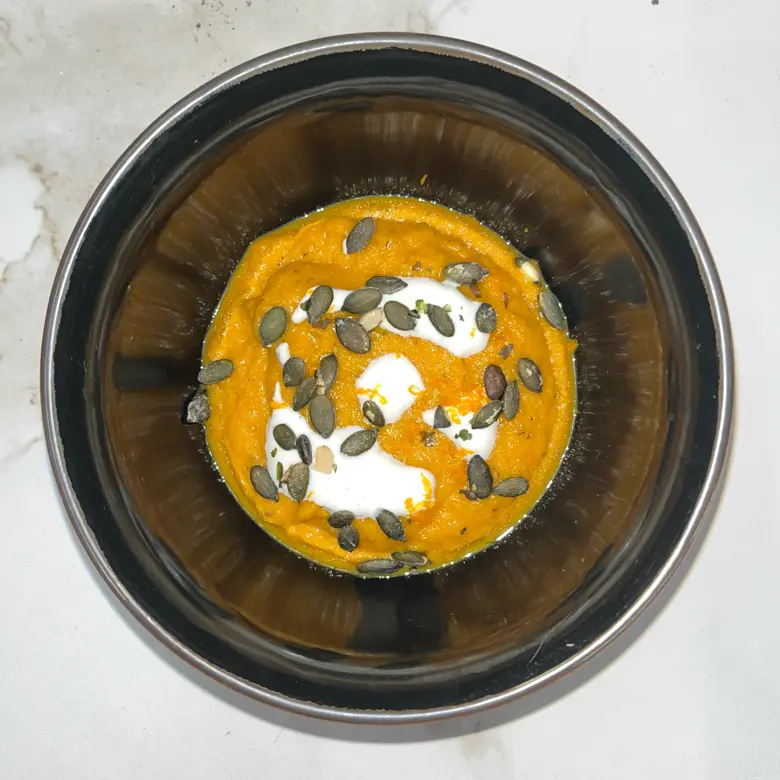 creation thumb for SWEET POTATO AND CARROT CREAM WITH SEASONED YOGURT AND MANDARIN