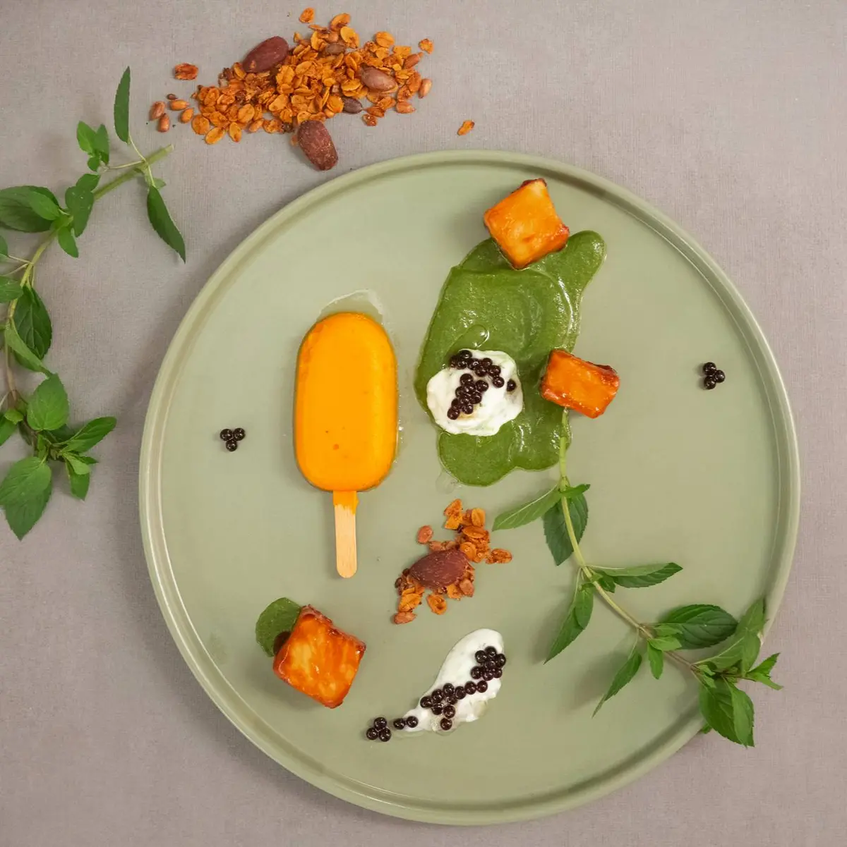 creation thumb for Celeriac with carrot popsicle and tzatziki