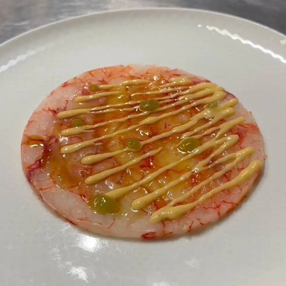 creation thumb for Red Shrimp Carpaccio with Rhubarb Vinaigrette