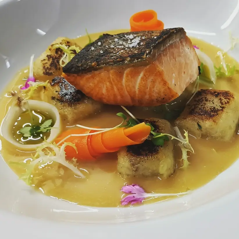 creation thumb for Salmon in citrus sauce and cassava gnocchi