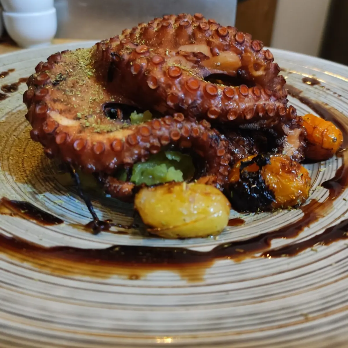 creation thumb for Octopus, Sweet potato, confit cherry tomato, balsamic