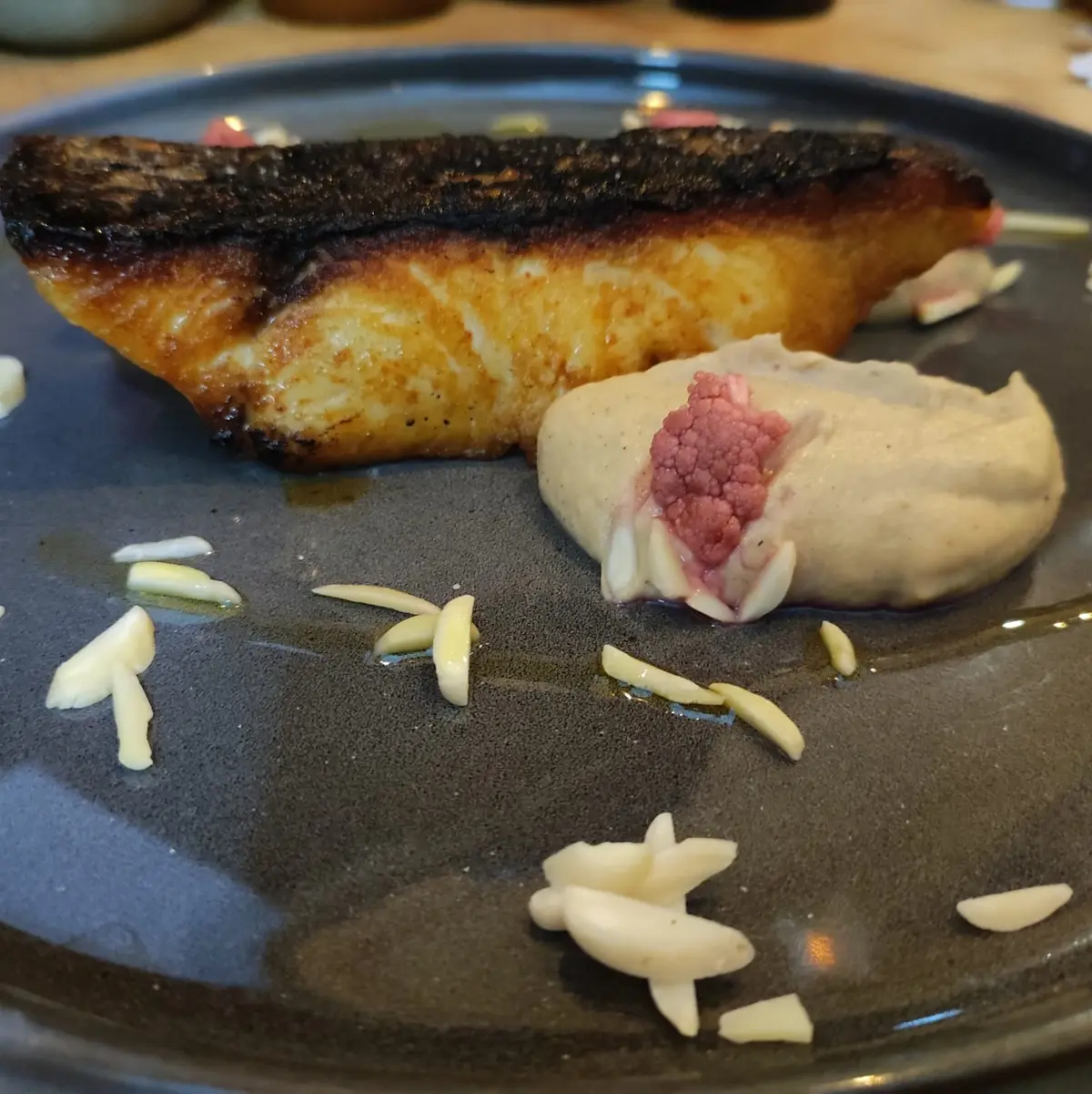 creation thumb for Croaker, caramelized cauliflower, cauliflower pickle