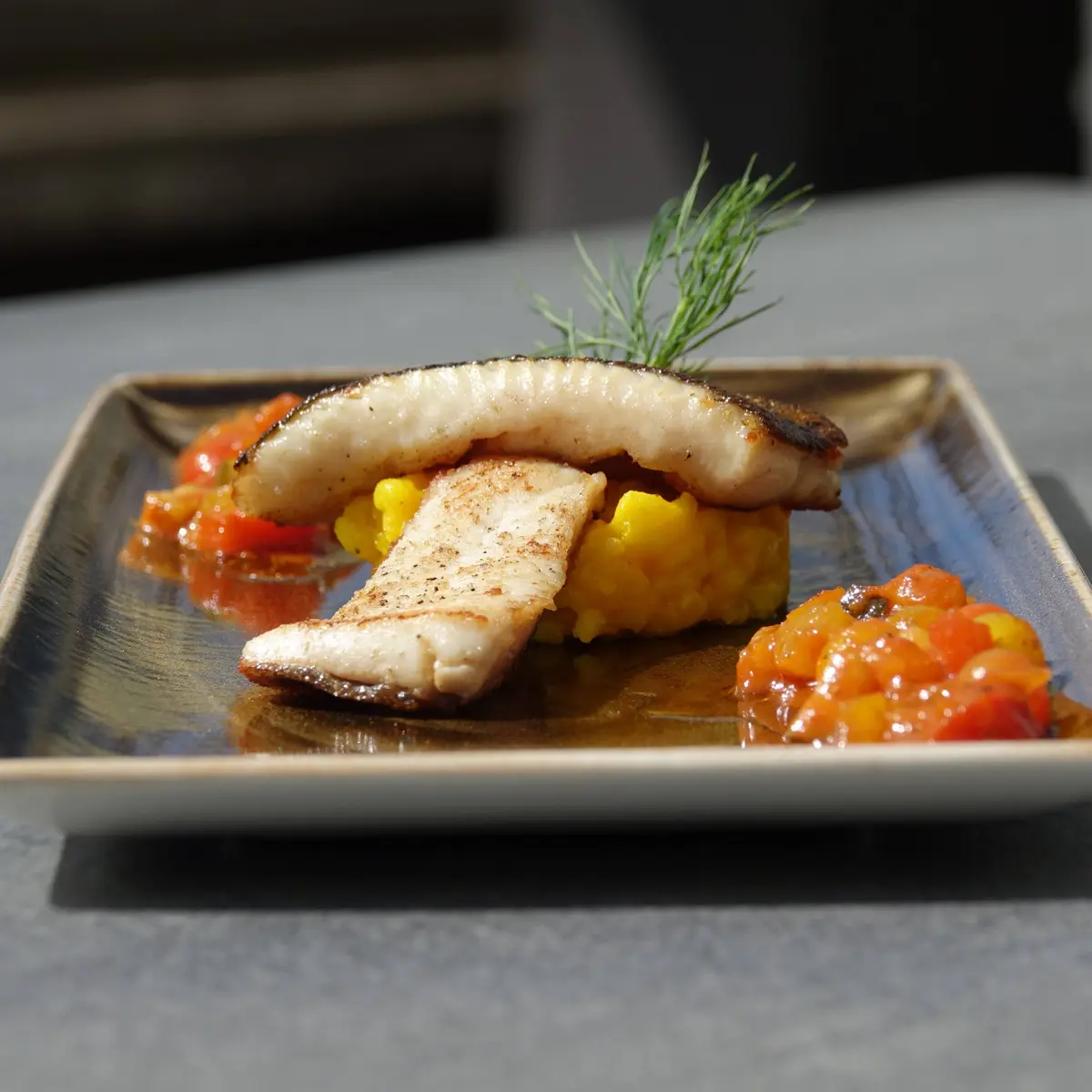 creation thumb for Huchen Fritto con Relish di Verdure & Risotto