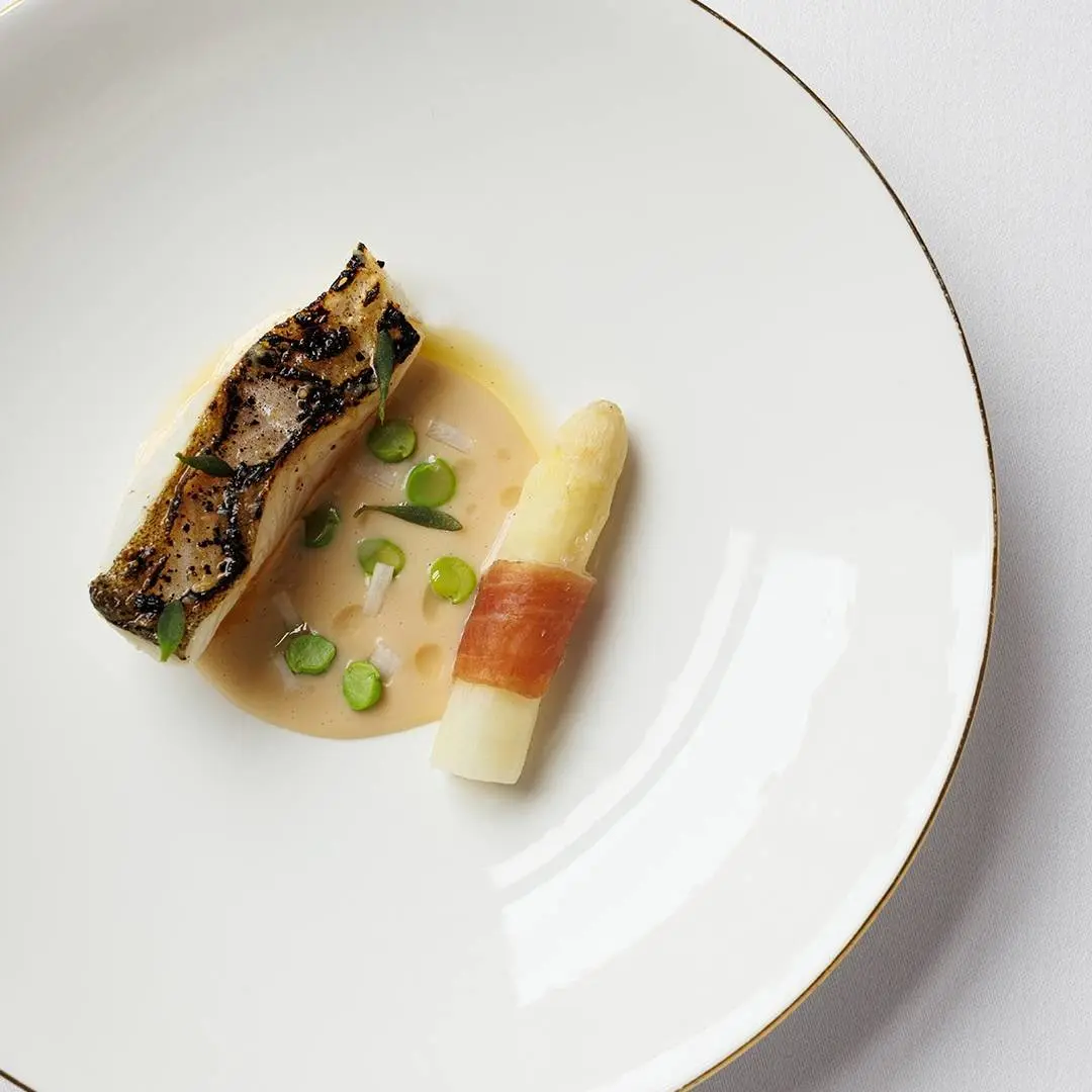 creation thumb for Hazelwood Grilled Pollock, Superior Sauce & White Asparagus