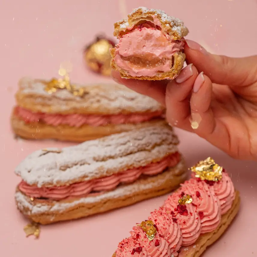 creation thumb for Strawberry and rhubarb eclairs