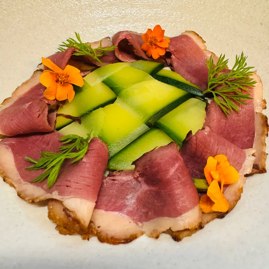 creation thumb for Duck with terjaky and citrus carrot butter.