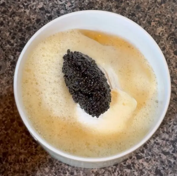 creation thumb for Foie Gras Foam with Poached Egg and Caviar Quenelle