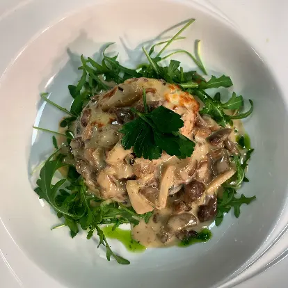 creation thumb for Roasted mushrooms and goat cheese & creamy mushroom sauce.