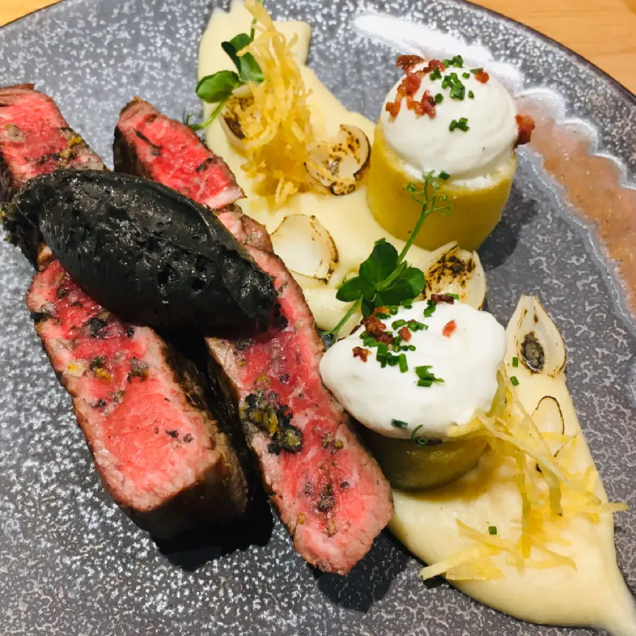 creation thumb for entrecôte  | baked potato | onion | black garlic