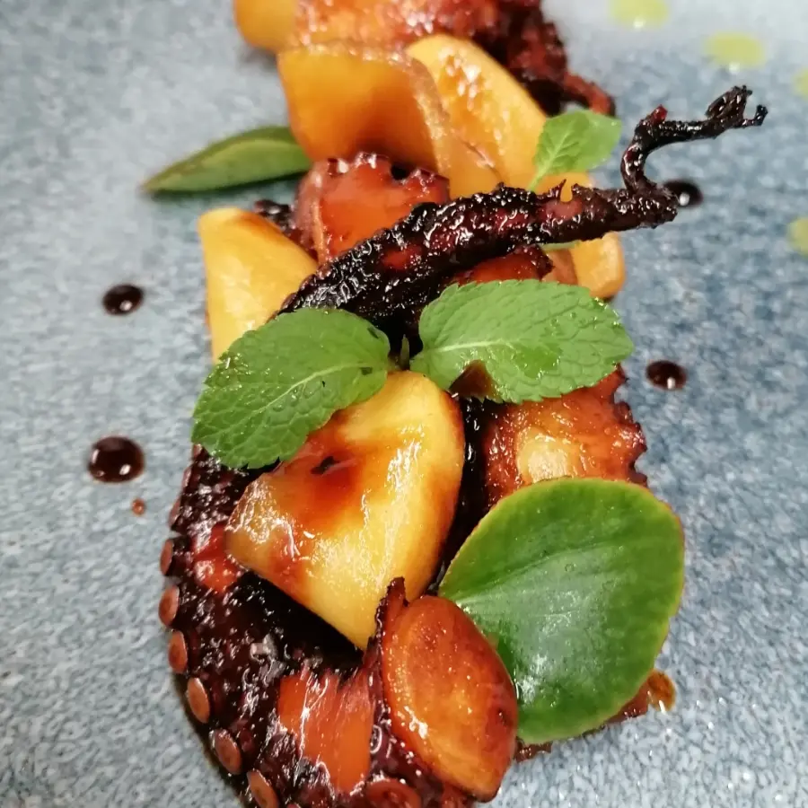 creation thumb for Octopus, sauce teriyaki, apple caramelize, gel lemon