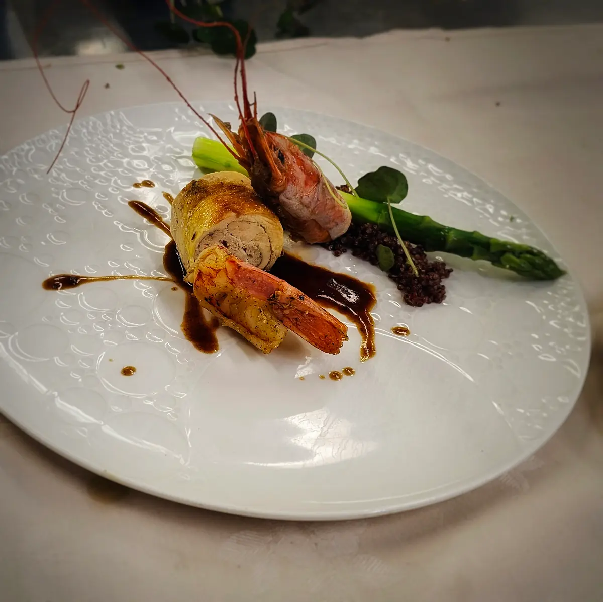 creation thumb for Inviato Shark Chicken, Quinoa, Green Asparagus, Red Shrimp