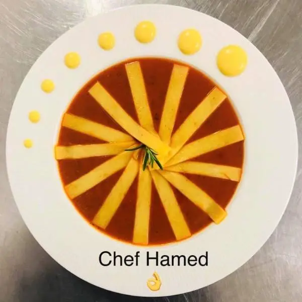 creation thumb for # Oven grilled red paprika soup served with cheddar cheese