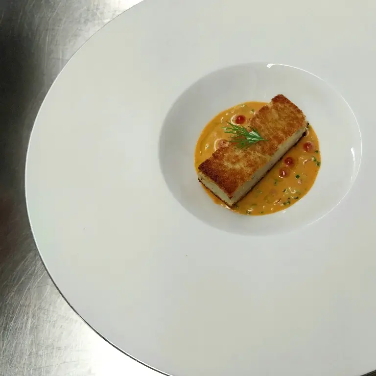 creation thumb for Barramundi with brioche and tomato veloutè