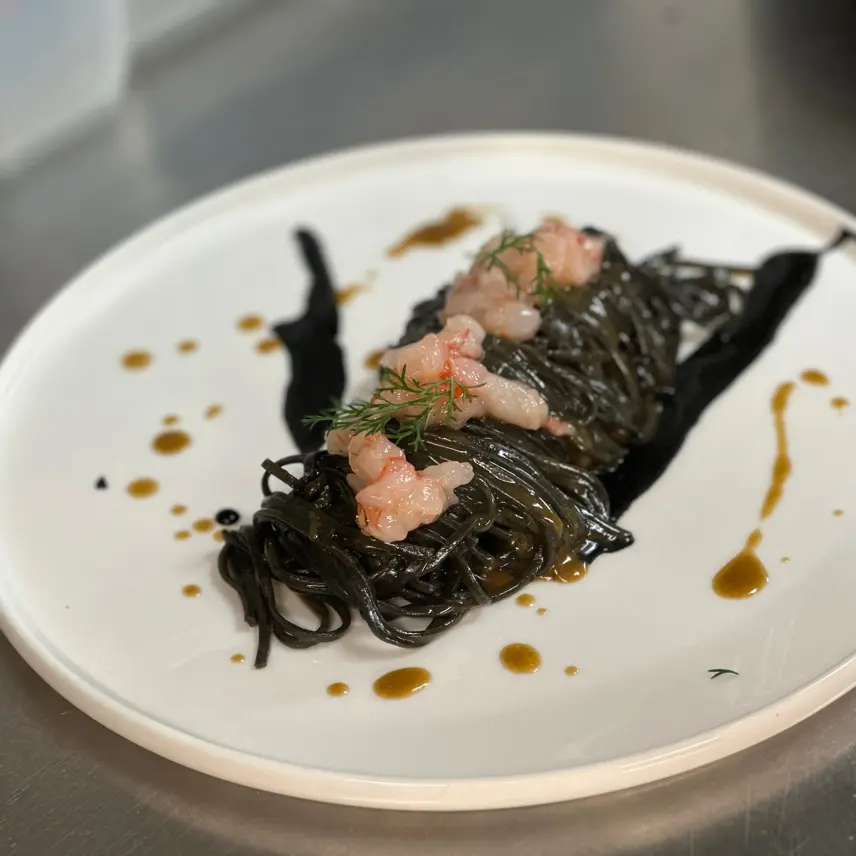 creation thumb for Tagliolini with Squid Ink and Red Shrimp 🦐