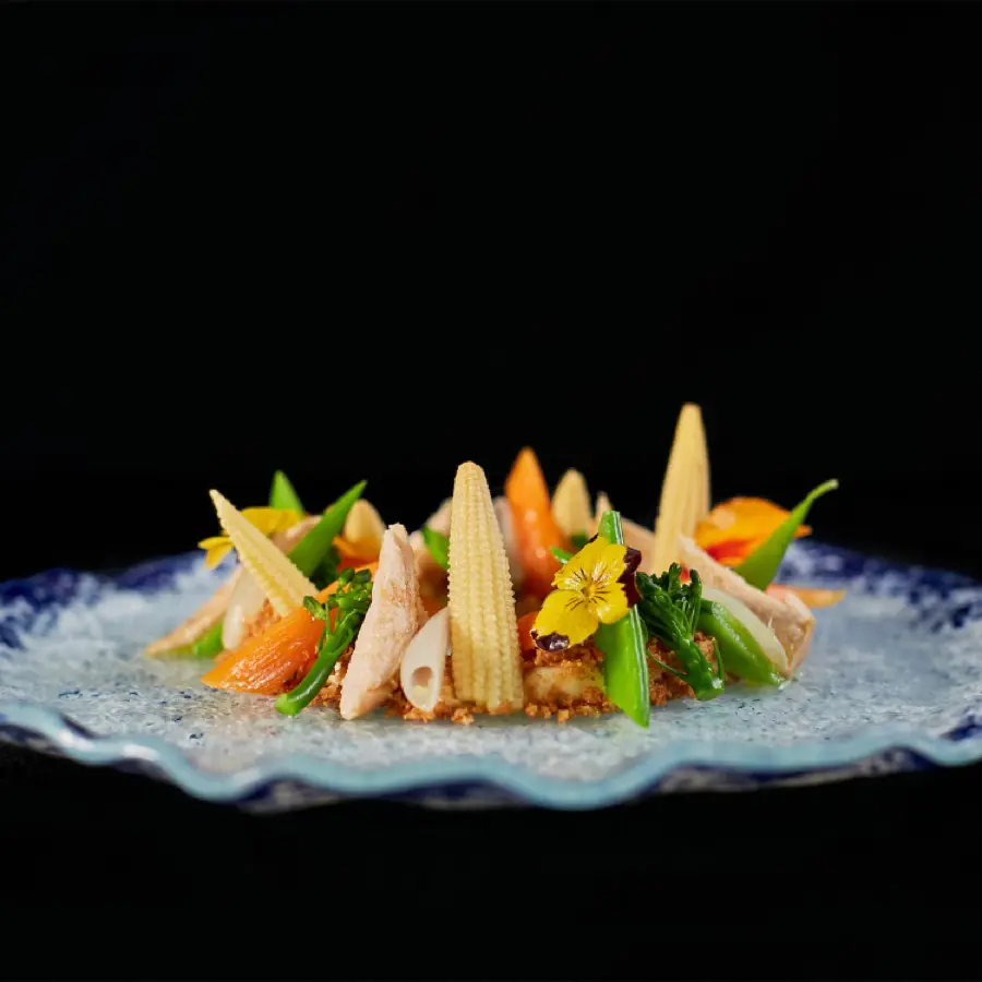 creation thumb for Parmesan cheese mousse with pickled vegetables and partridge