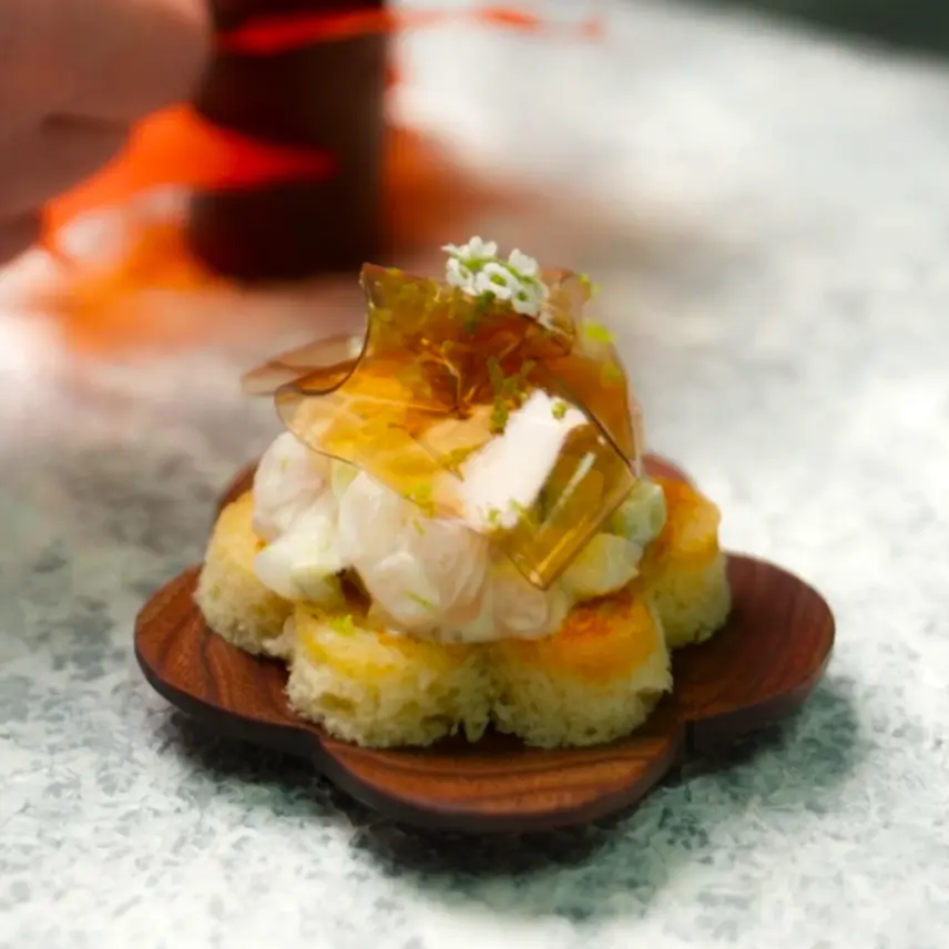 creation thumb for Sea Bass Tartare on Brioche with Madeira Jelly
