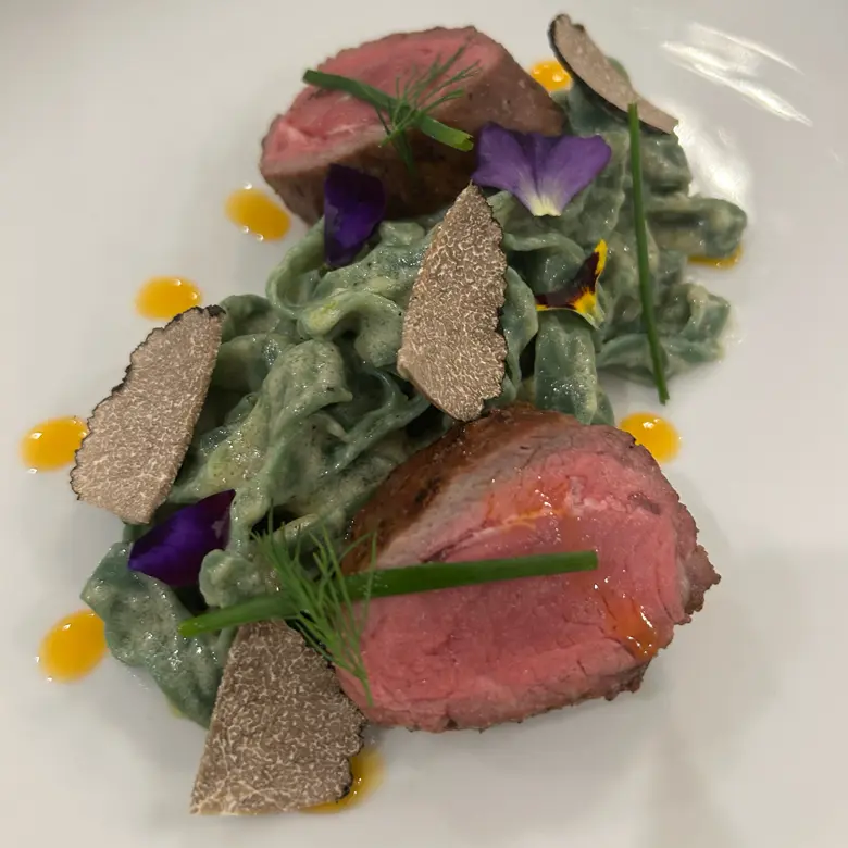 creation thumb for foie gras and black truffle pasta with cured lamb tenderloin