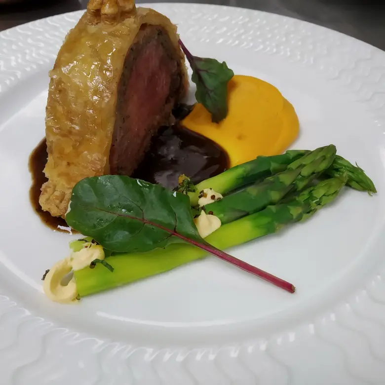 creation thumb for Beef wellington with pumpkin puree asparagus and beef jus