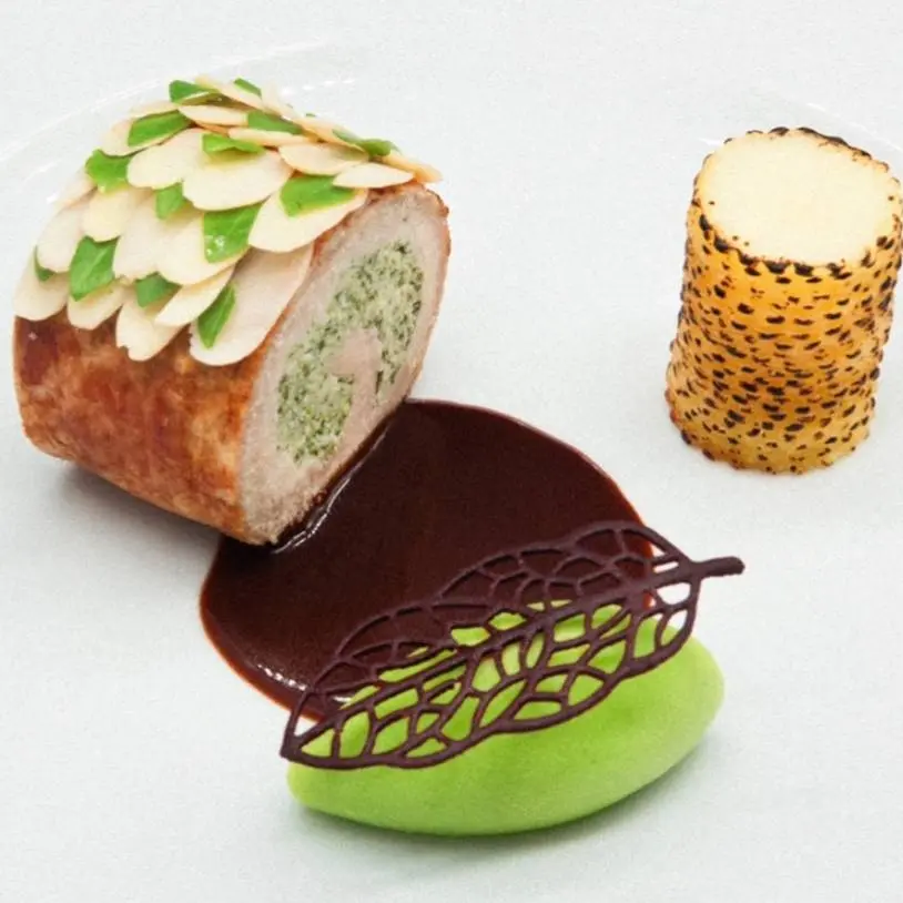 creation thumb for Pork Roll, Potato Millefeuille, Pea Mousse