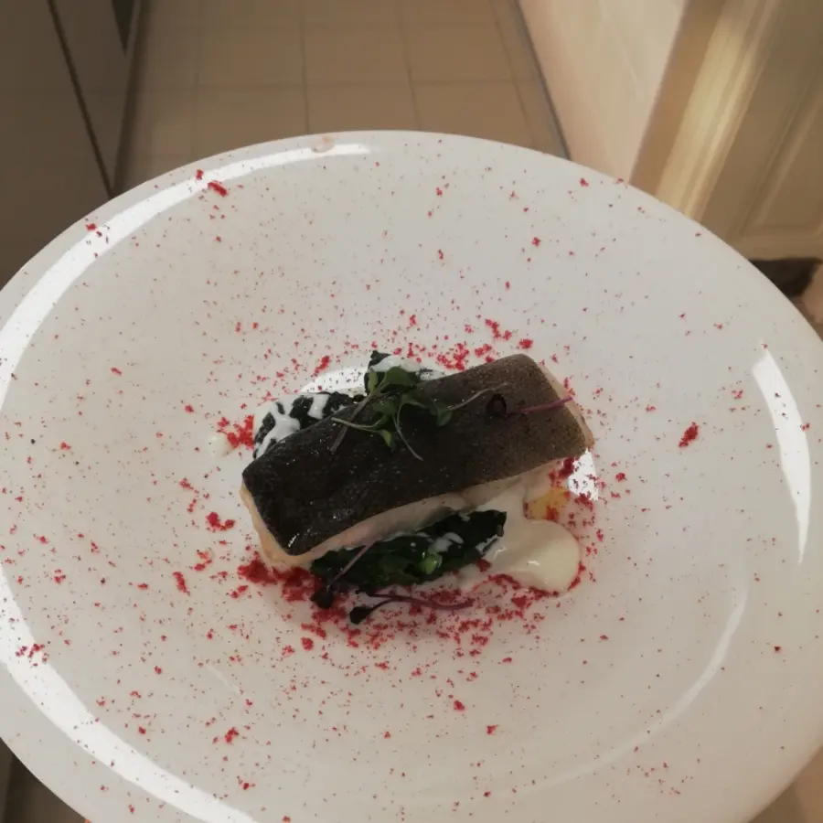 creation thumb for Cod, black cabbage, yogurt and raspberries