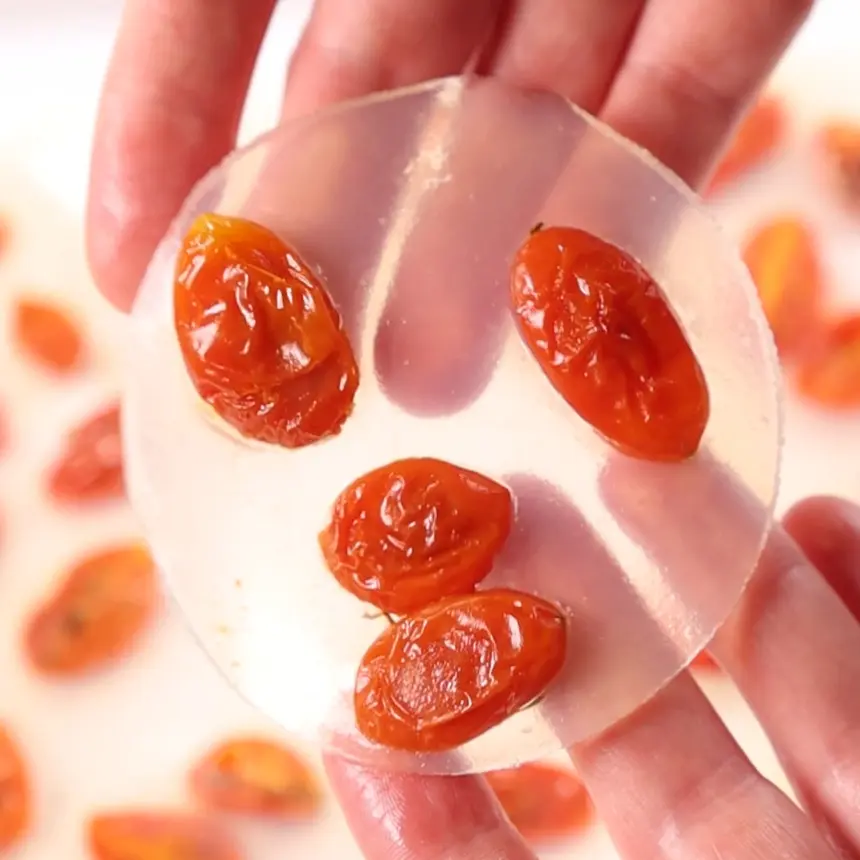 creation thumb for Tomato water veil with confit cherry tomatoes