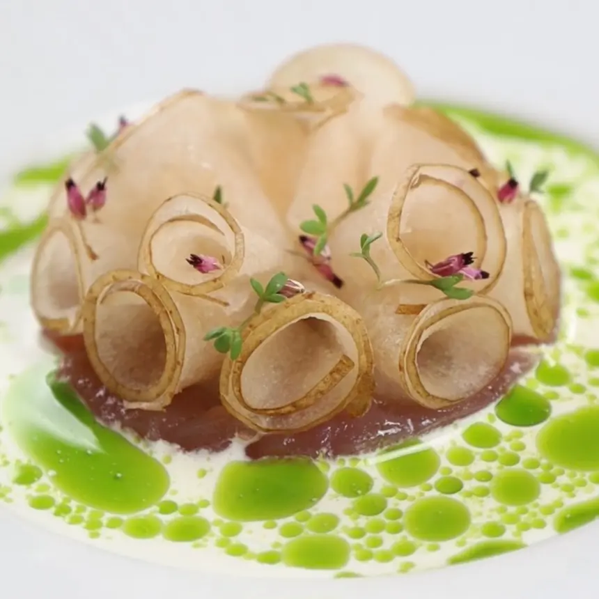 creation thumb for Tuna, nashi pear, preserved lemon gel