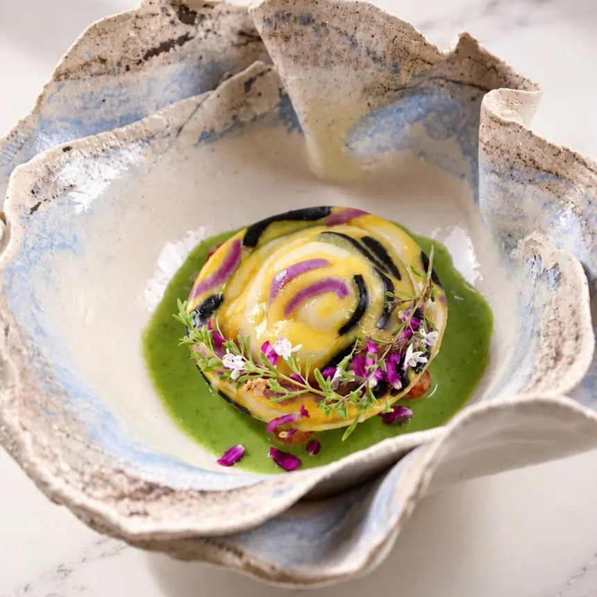 creation thumb for Pasta design,miso eggplant,basil-leek sauce,preserved lemon