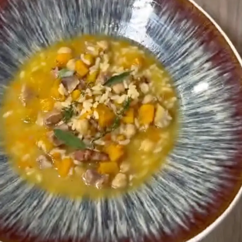 creation thumb for Rice Soup with Chestnuts, Chickpeas, and Pumpkin