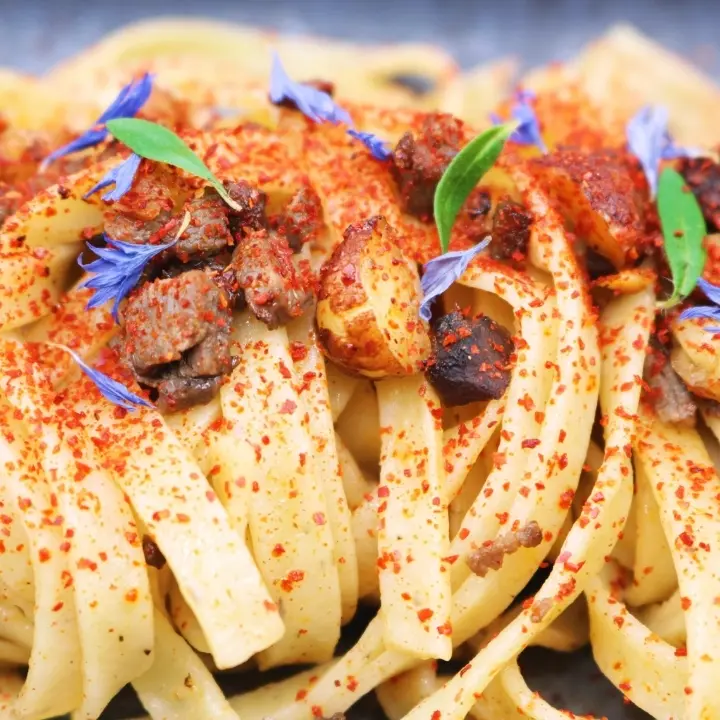 creation thumb for Tagliatelle with mountain pine, wood pigeon and hazelnuts