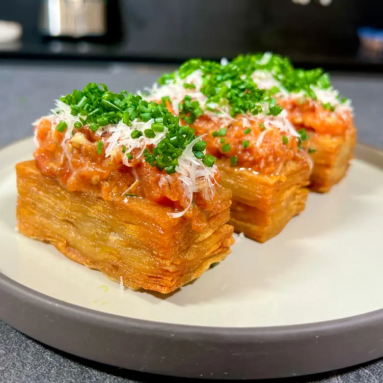 creation thumb for Mille-Feuille di Patate con Tartare di Pomodoro