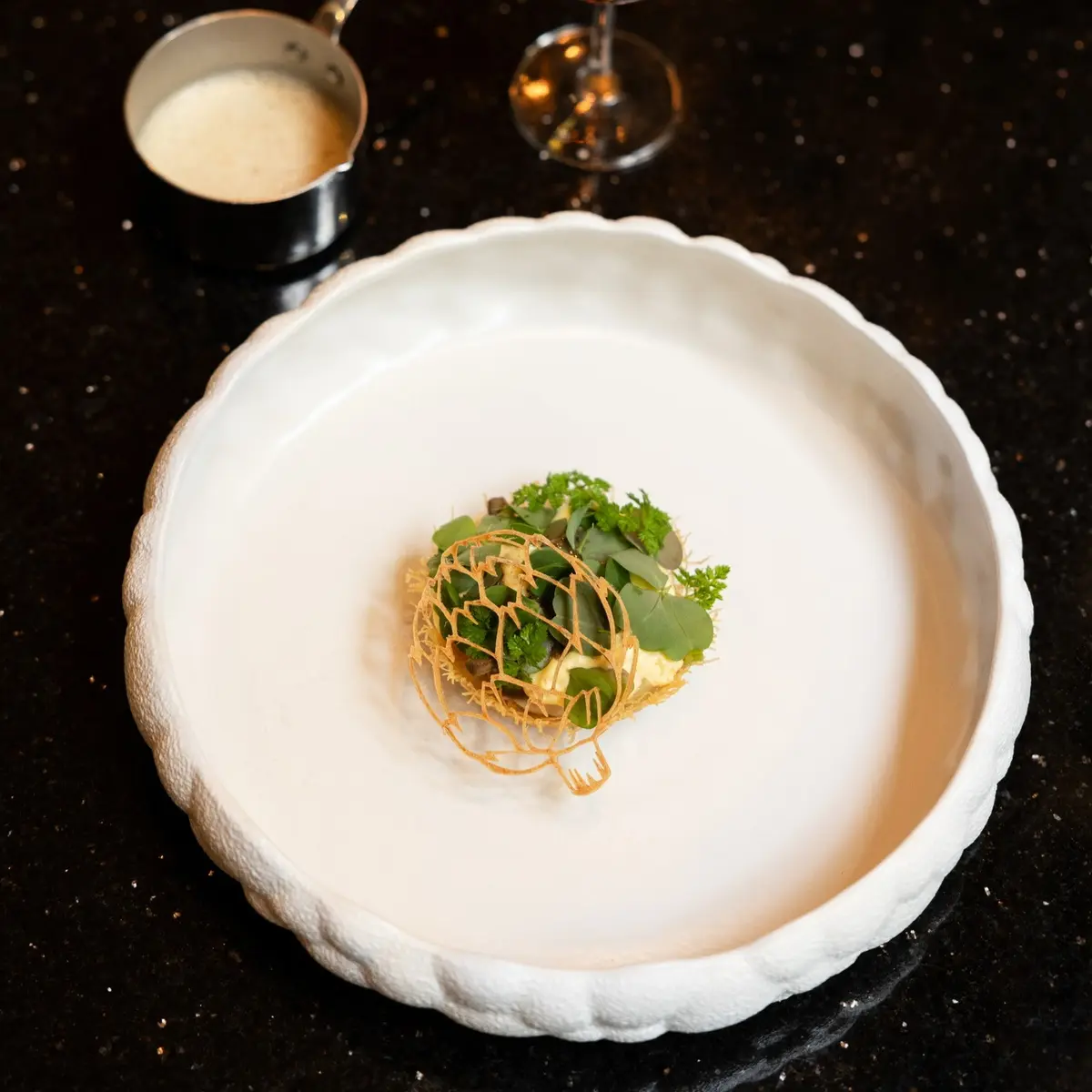 creation thumb for Braised Artichokes, Coffee Condiment, and Old Rum Sabayon