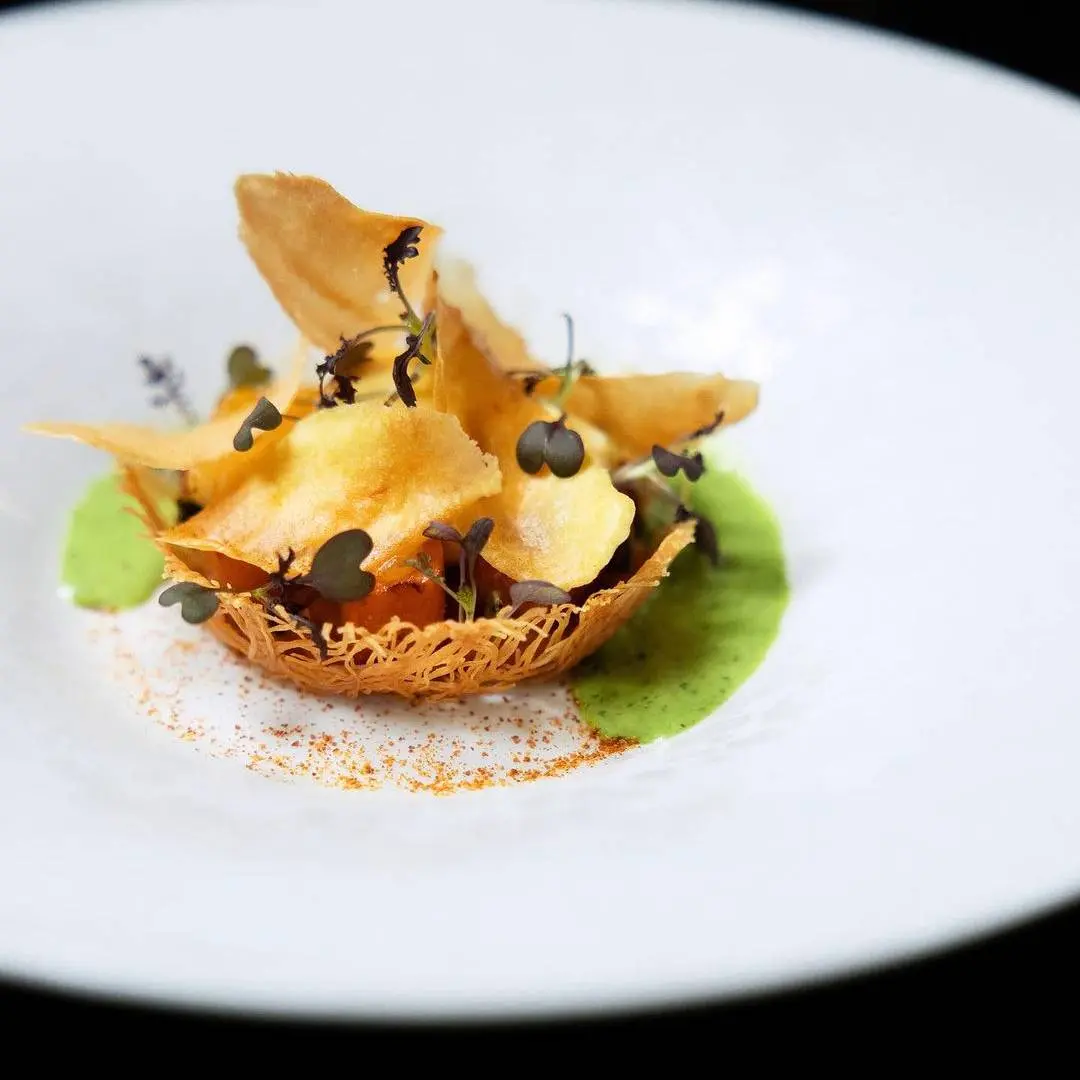 creation thumb for Caramelized Squash, Sweet Potato Condiment, Tarragonemulsion