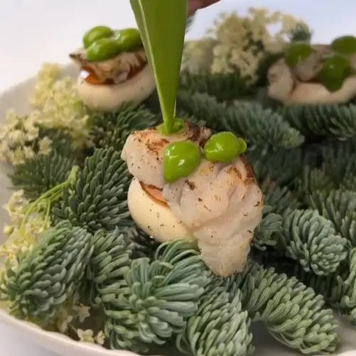 creation thumb for Savory vegetable meringue with yuzu gel & torched coley