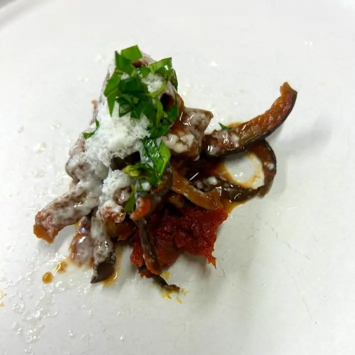 creation thumb for Eggplant Spaghetti with Tomato and Caprino Cheese 🍅🍆