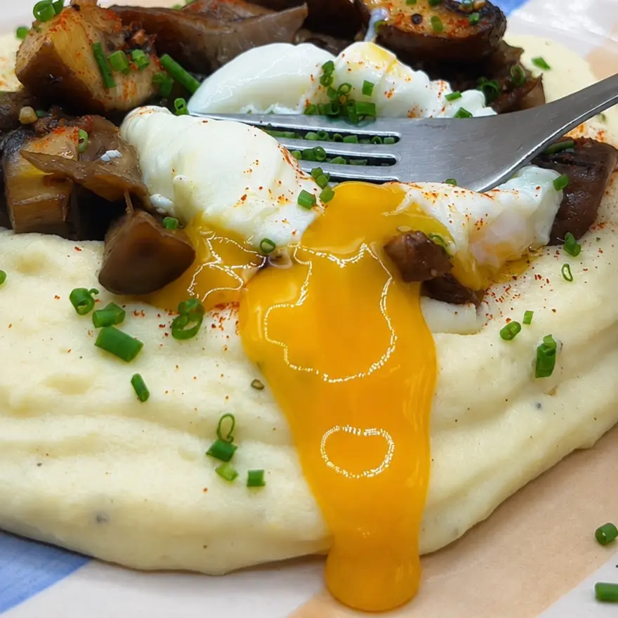 creation thumb for Creamy Potato Nest with Glazed Mushrooms & Poached Egg