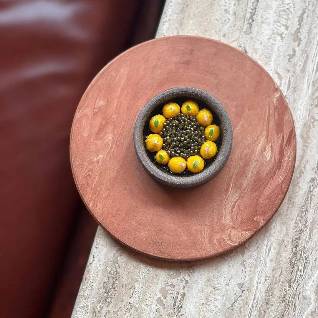 creation thumb for Corn masa chochoyotes, caviar, and butternut squash