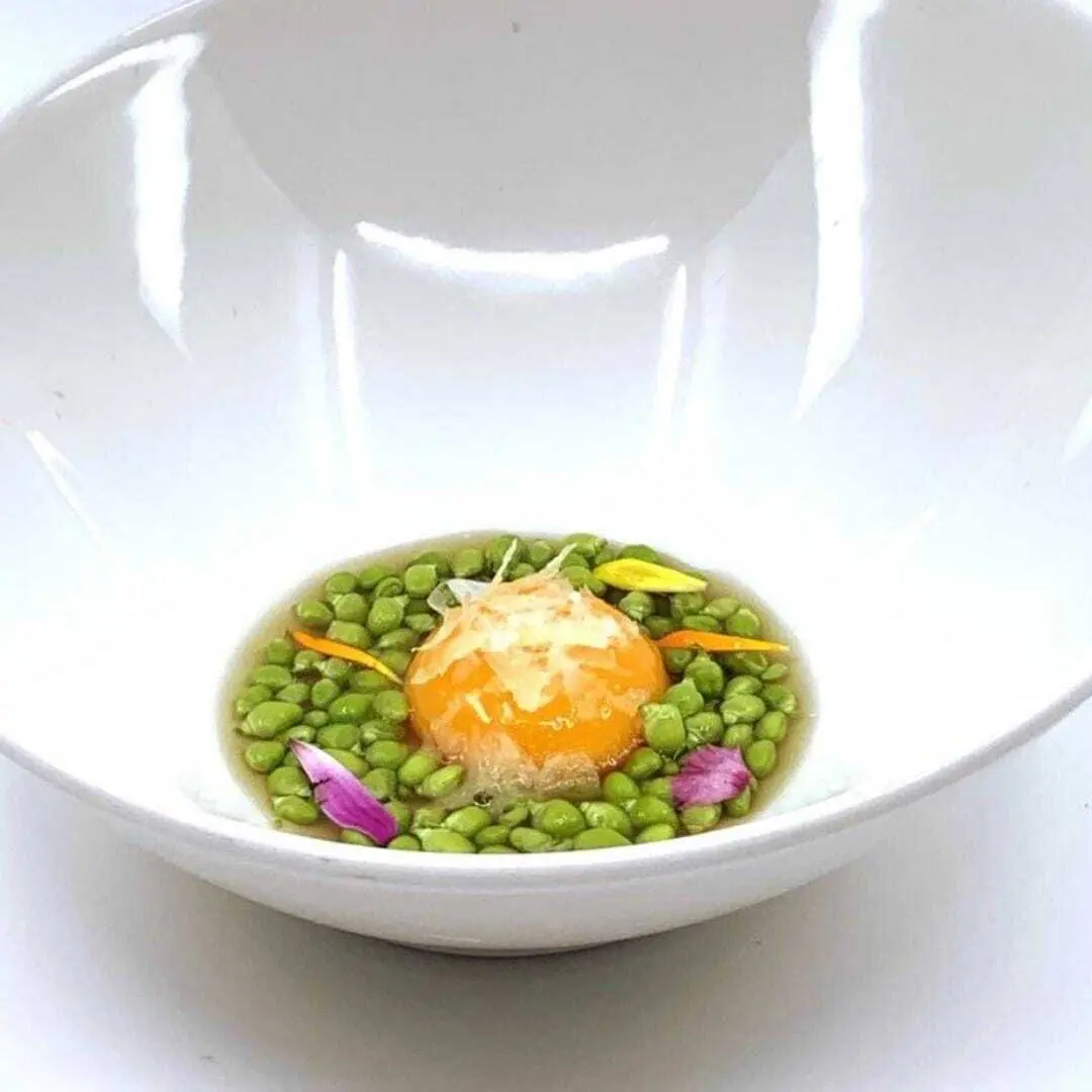 creation thumb for Green Peas, Egg Yolk & Iberico Stock