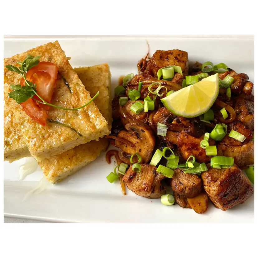 creation thumb for • Sweet Egg Rice Cake • Sticky Sautéed Pork Belly •