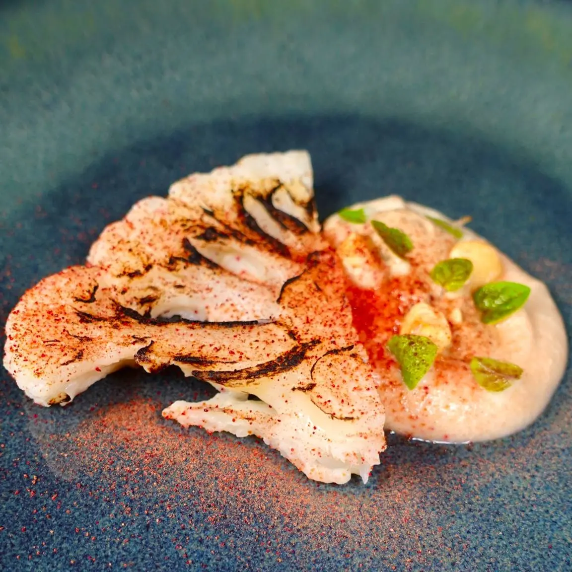 creation thumb for Cauliflower, hazelnut, anchovy sauce, beetroot powder