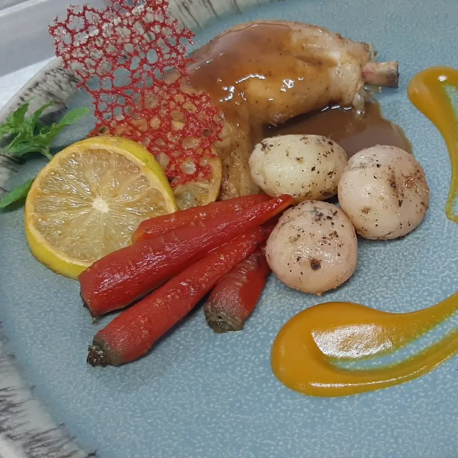 creation thumb for grilled chicken served with soft Kerala caramelized vegetable and pumpkin puree